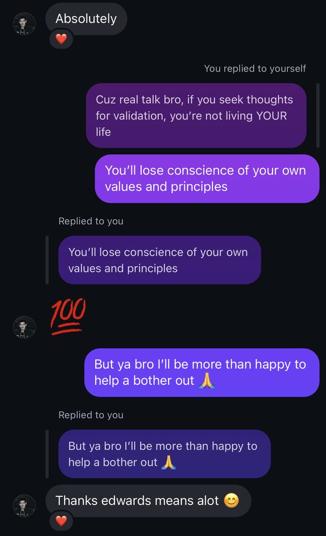 DM conversation ending with: Thanks Edward, means a lot.